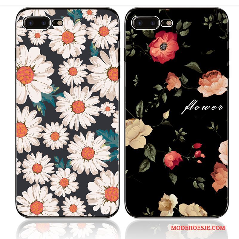 Hoesje iPhone 7 Siliconen Bloemen Zwart, Hoes iPhone 7 Zacht Kunsttelefoon