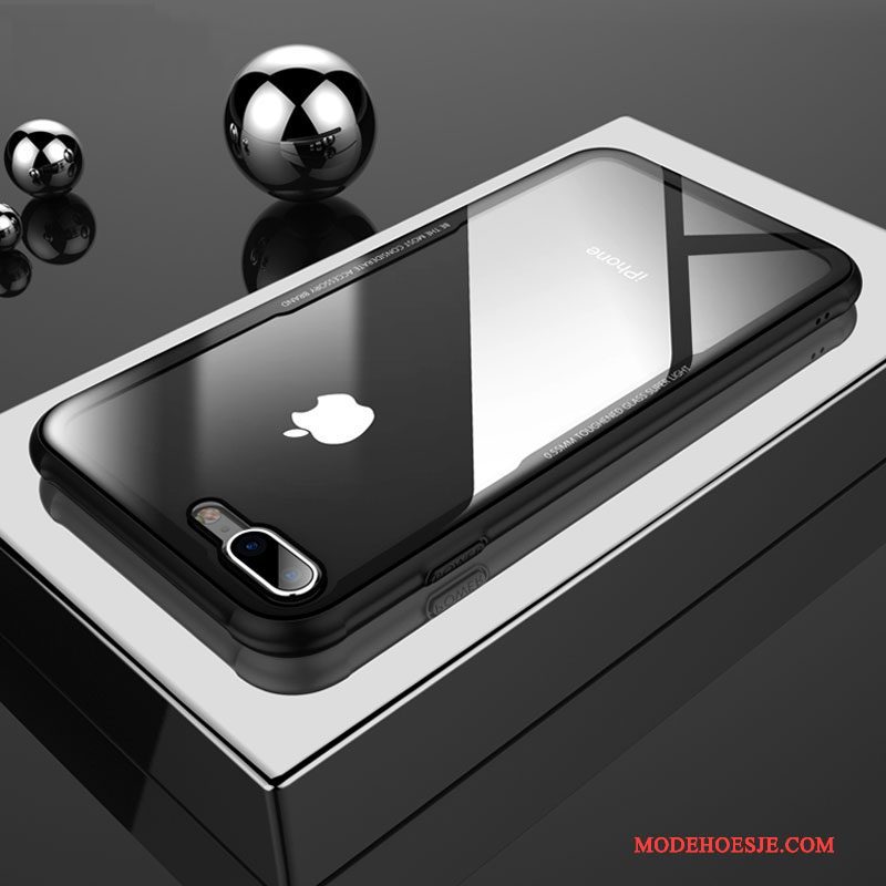 Hoesje iPhone 7 Siliconen Telefoon Zwart, Hoes iPhone 7 Gehard Glas Nieuw