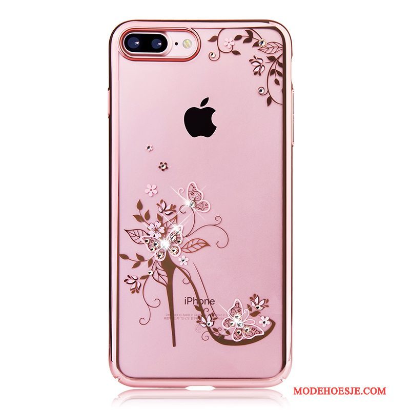 Hoesje iPhone 7 Strass Rozetelefoon, Hoes iPhone 7 Luxe Hard Doorzichtig