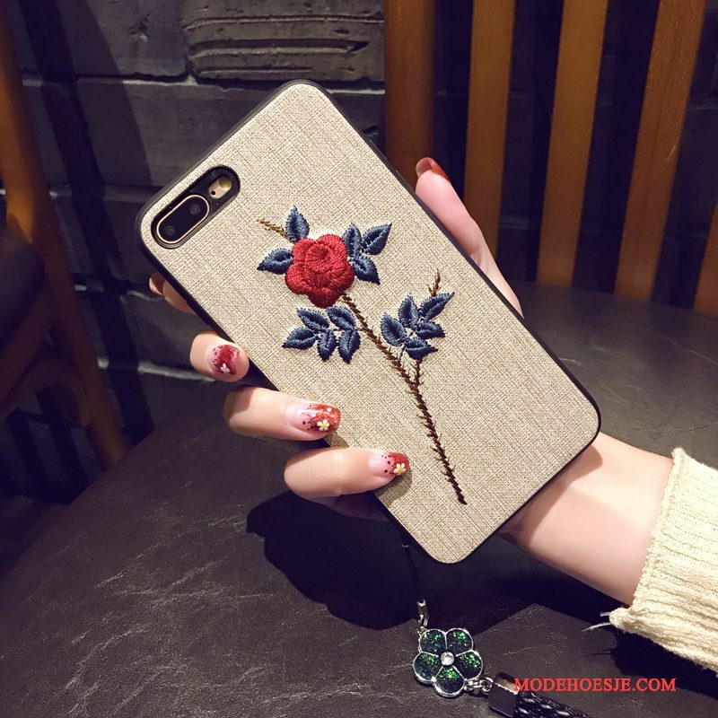 Hoesje iPhone 7 Zacht Bloemen Anti-fall, Hoes iPhone 7 Bescherming Telefoon Borduurwerk