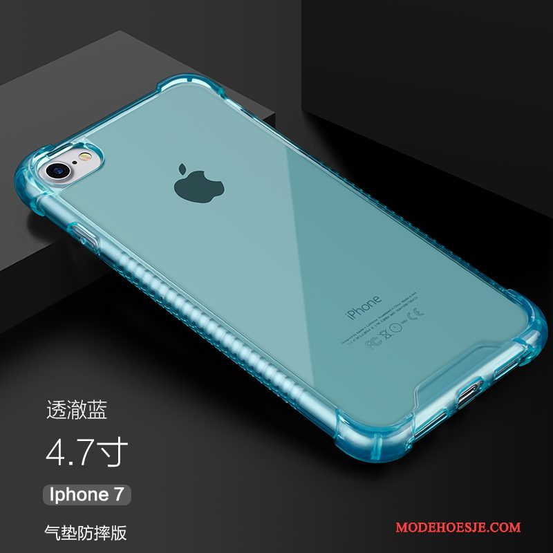 Hoesje iPhone 7 Zacht Eenvoudige Blauw, Hoes iPhone 7 Siliconen Telefoon Doorzichtig