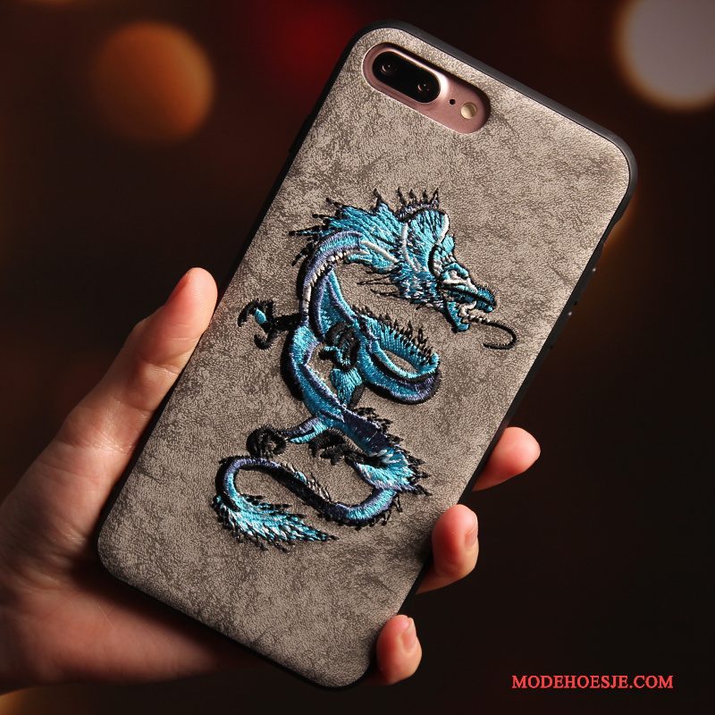 Hoesje iPhone 7 Zakken Borduurwerk Blauw, Hoes iPhone 7 Bescherming Dragon Patroon Persoonlijk