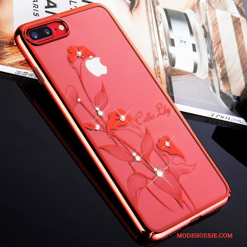 Hoesje iPhone 8 Luxe Rood Goud, Hoes iPhone 8 Doorzichtig Trendy Merk