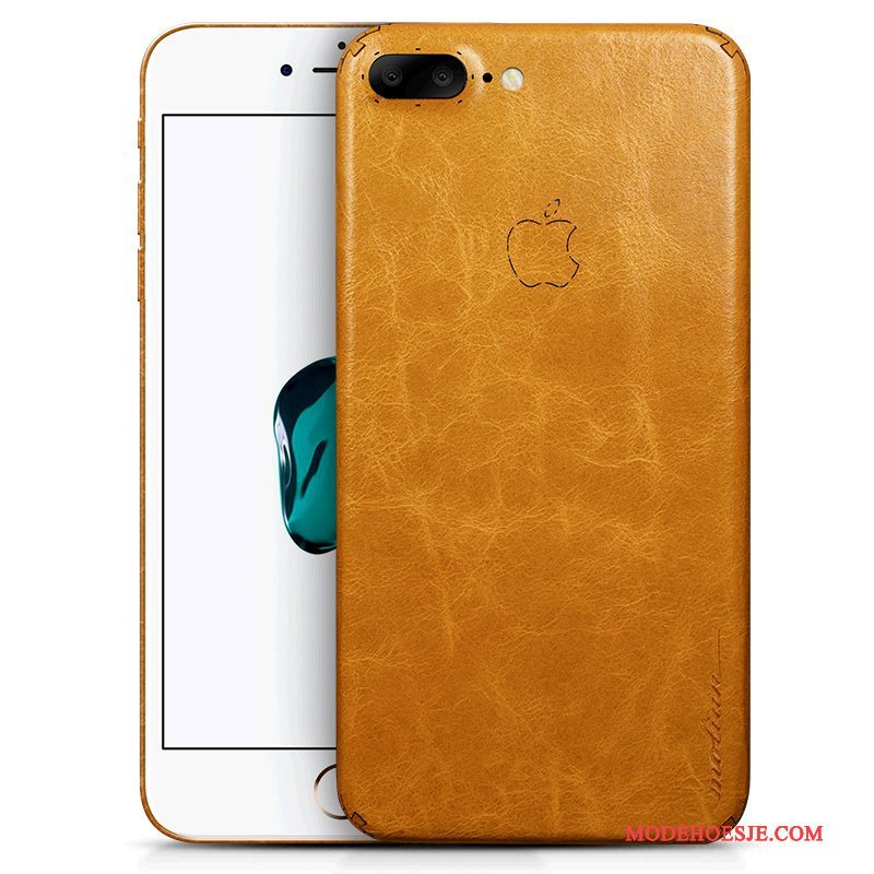 Hoesje iPhone 8 Plus Leer Telefoon Geel, Hoes iPhone 8 Plus Luxe Dun