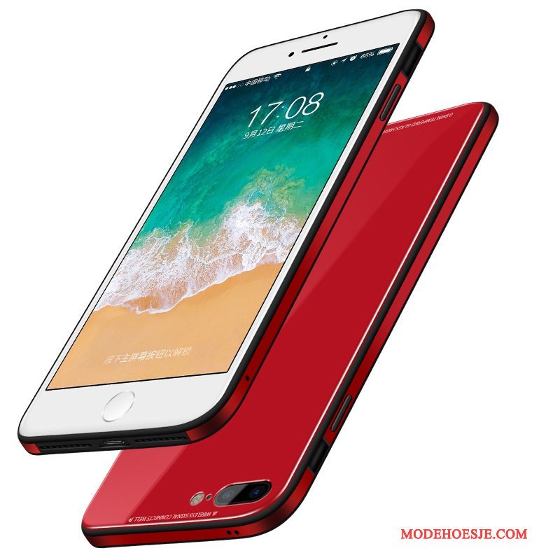 Hoesje iPhone 8 Plus Metaal Telefoon Anti-fall, Hoes iPhone 8 Plus Zakken Rood Glas