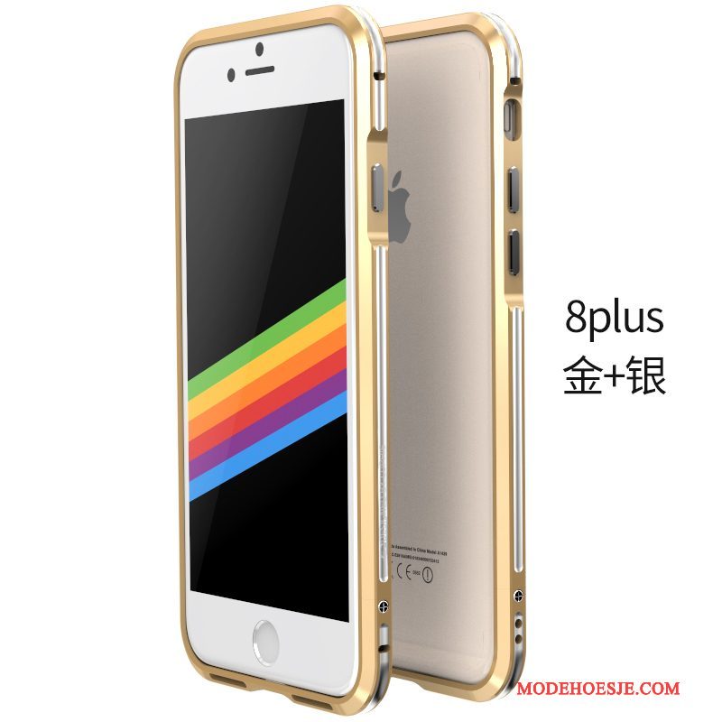 Hoesje iPhone 8 Plus Metaal Telefoon Omlijsting, Hoes iPhone 8 Plus Bescherming Anti-fall Goud