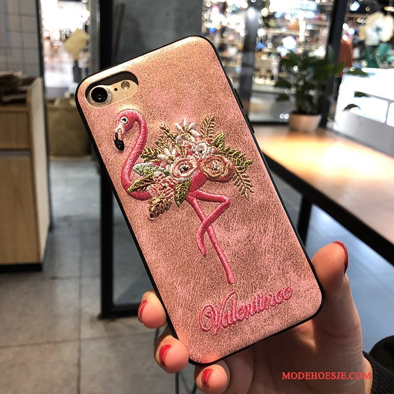 Hoesje iPhone 8 Plus Scheppend Borduurwerktelefoon, Hoes iPhone 8 Plus Roze Nieuw