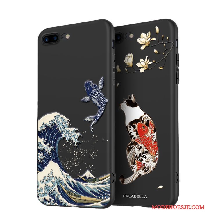 Hoesje iPhone 8 Plus Siliconen Chinese Stijl Nieuw, Hoes iPhone 8 Plus Zacht Anti-fall Zwart