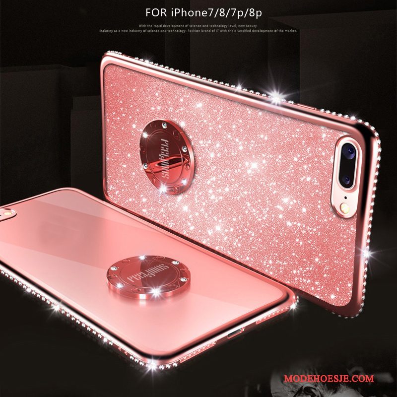 Hoesje iPhone 8 Plus Strass Roze Ring, Hoes iPhone 8 Plus Siliconen Telefoon Trendy Merk