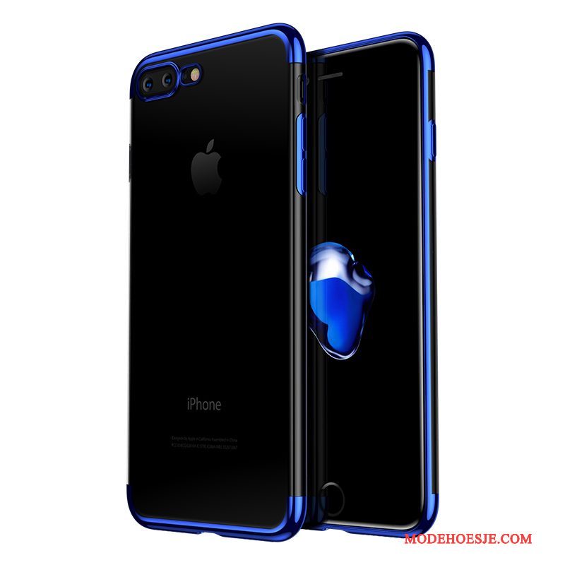 Hoesje iPhone 8 Plus Zacht Trend Doorzichtig, Hoes iPhone 8 Plus Siliconen Blauw Pu