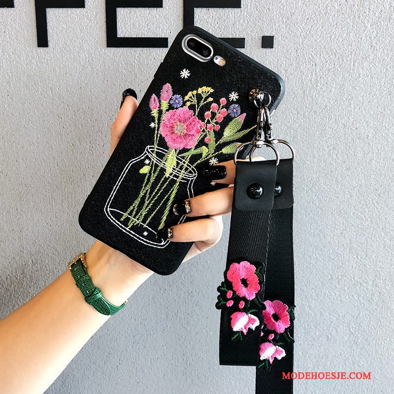 Hoesje iPhone 8 Plus Zacht Trendy Merk Nieuw, Hoes iPhone 8 Plus Siliconen Bloemen Borduurwerk