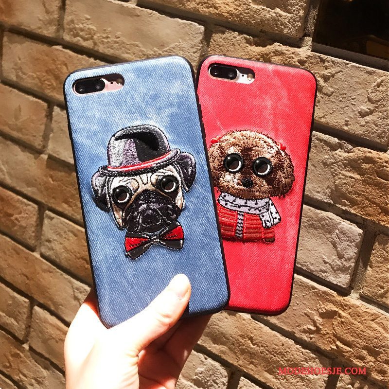 Hoesje iPhone 8 Plus Zakken Rood Anti-fall, Hoes iPhone 8 Plus Spotprent Telefoon Hond