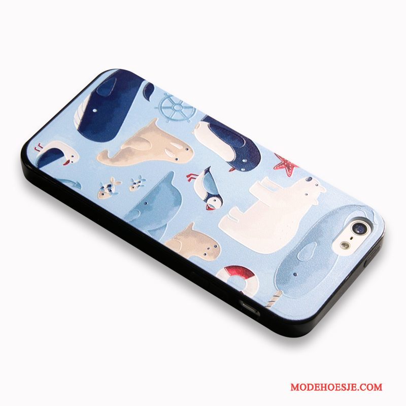 Hoesje iPhone Se Scheppend Anti-fall Blauw, Hoes iPhone Se Bescherming Schrobben Hanger