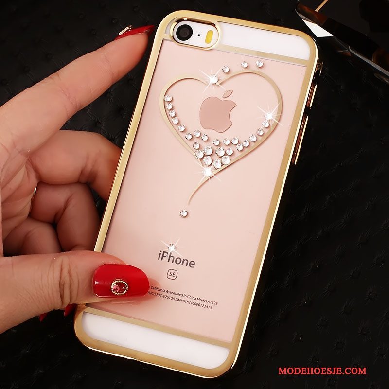 Hoesje iPhone Se Trass Telefoon Doorzichtig, Hoes iPhone Se Strass Goud