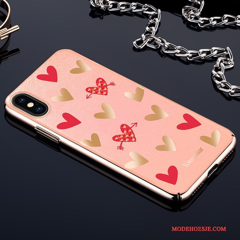 Hoesje iPhone X Scheppend Roze Trendy Merk, Hoes iPhone X Luxe Anti-fall Goud