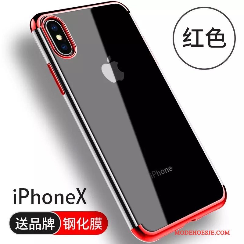 Hoesje iPhone X Siliconen Doorzichtig Rood, Hoes iPhone X Anti-fall Nieuw