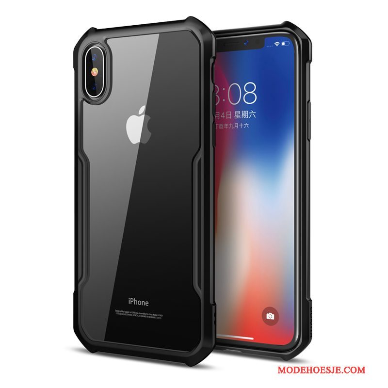 Hoesje iPhone X Siliconen Nieuw Anti-fall, Hoes iPhone X Zakken Doorzichtig Zwart