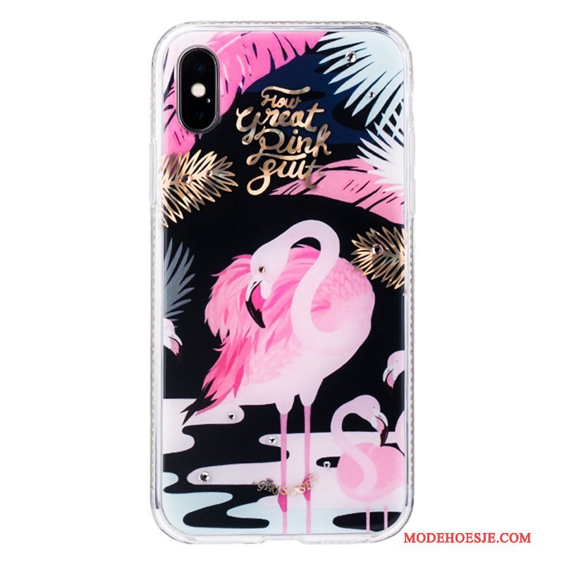 Hoesje iPhone X Siliconen Roze Anti-fall, Hoes iPhone X Luxe Telefoon Hanger