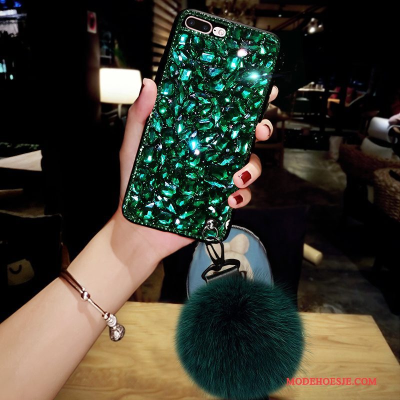 Hoesje iPhone X Zacht Hanger Pompom, Hoes iPhone X Luxe Anti-fall Donkergroen