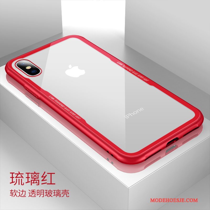 Hoesje iPhone X Zakken Rood Doorzichtig, Hoes iPhone X Siliconen Dun Glas