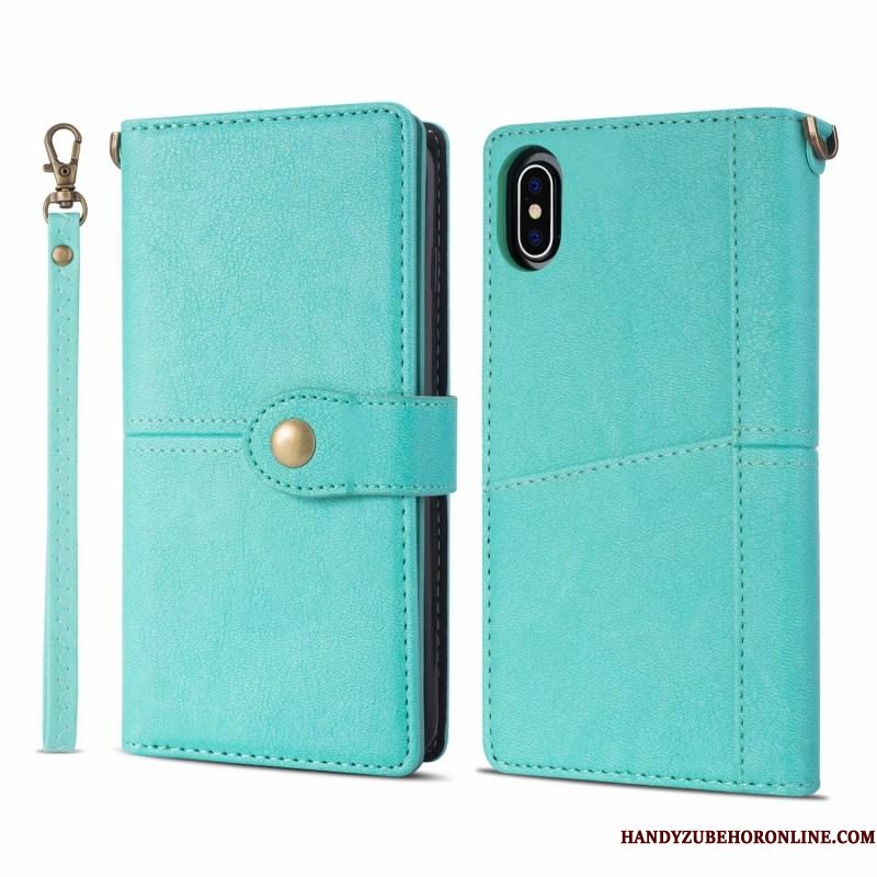 Hoesje iPhone Xr Folio Telefoon Anti-fall, Hoes iPhone Xr Portemonnee Blauw Hanger