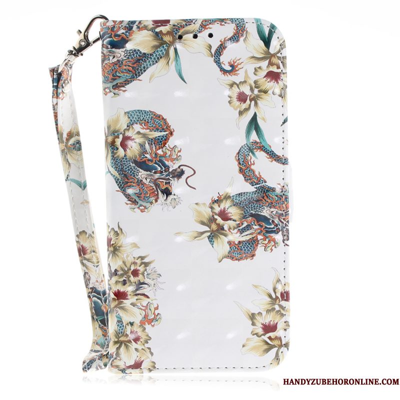 Hoesje iPhone Xr Folio Wit Bloemen, Hoes iPhone Xr Leer Telefoon