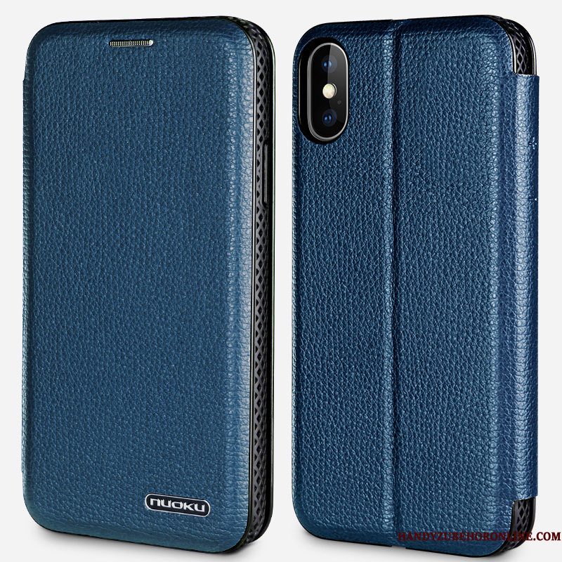 Hoesje iPhone Xs Folio Magnetisch Het Uitstralen, Hoes iPhone Xs Zakken Blauw Koel