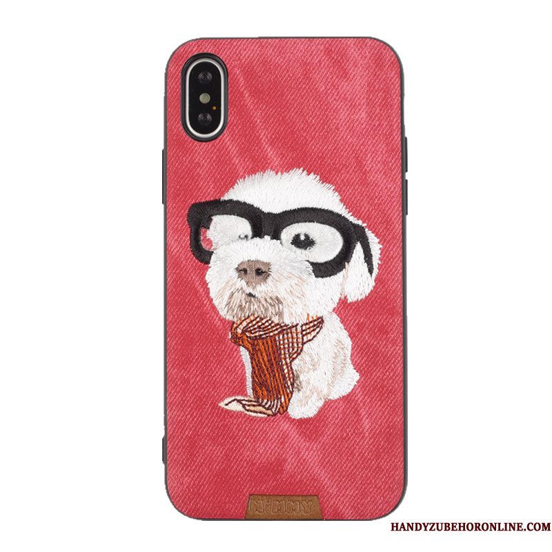 Hoesje iPhone Xs Max Spotprent Lovers Borduurwerk, Hoes iPhone Xs Max Kat Hond