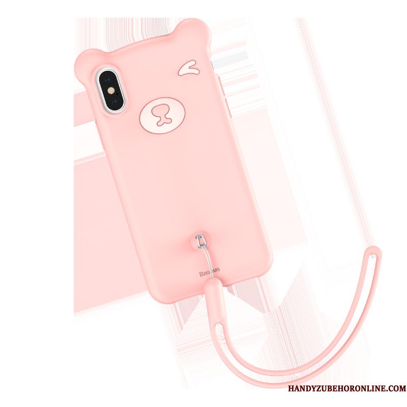 Hoesje iPhone Xs Siliconen Beren Roze, Hoes iPhone Xs Spotprent Mini Anti-fall