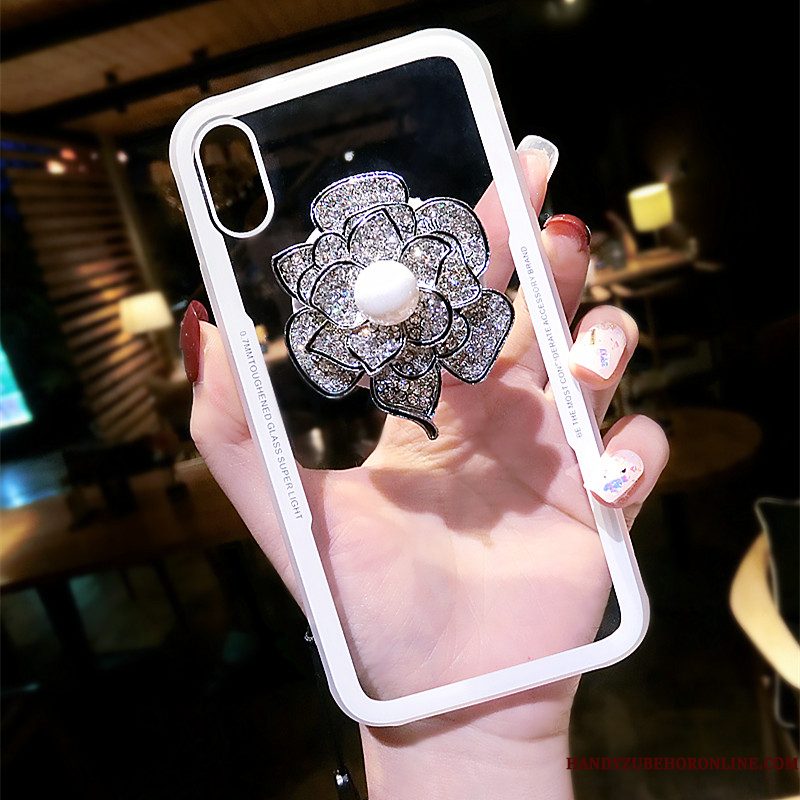 Hoesje iPhone Xs Strass Glas Bloemen, Hoes iPhone Xs Ondersteuning Trendy Merk Nieuw