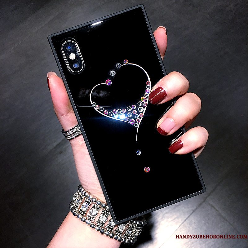 Hoesje iPhone Xs Strass Nieuw Liefde, Hoes iPhone Xs Bescherming Zwart Glas