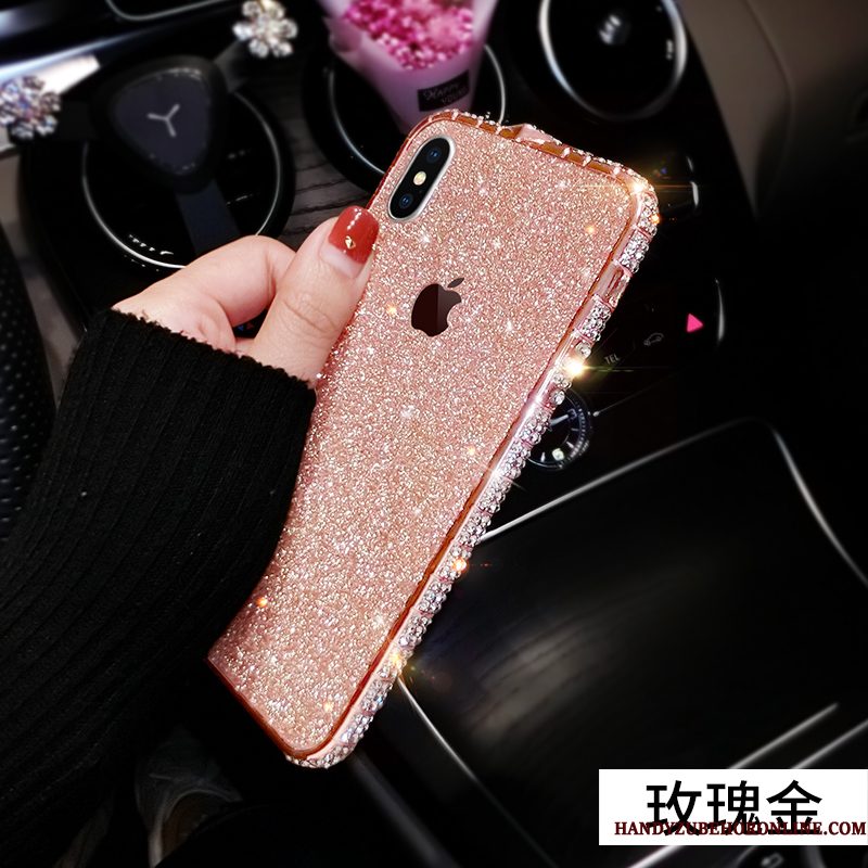 Hoesje iPhone Xs Strass Omlijsting Nieuw, Hoes iPhone Xs Metaal Rose Goud Anti-fall