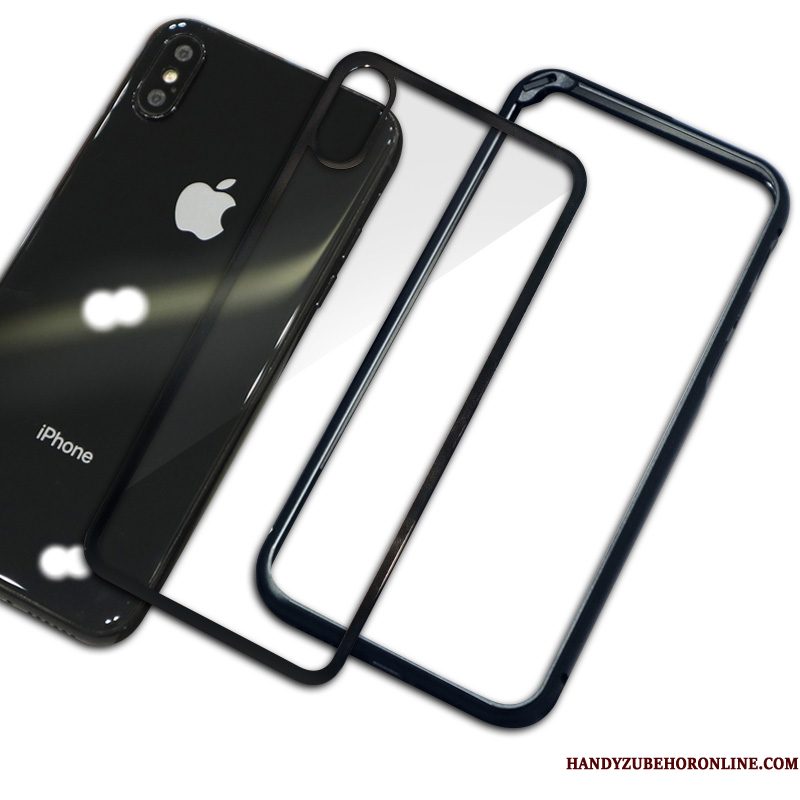 Hoesje iPhone Xs Zakken Glas Anti-fall, Hoes iPhone Xs Metaal Telefoon Trendy Merk