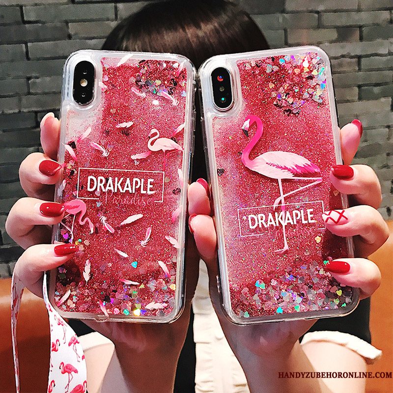 Hoesje iPhone Xs Zakken Roze Vloeistof, Hoes iPhone Xs Zacht Telefoon Vogel