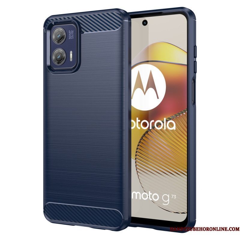 Hoesje voor Moto G73 5G Geborstelde Koolstofvezel