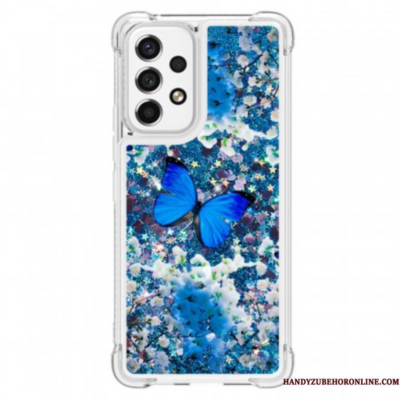 Hoesje voor Samsung Galaxy A53 5G Glitter Blauwe Vlinders