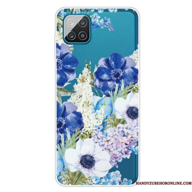 Hoesje voor Samsung Galaxy M12 / A12 Naadloze Aquarel Blauwe Bloemen