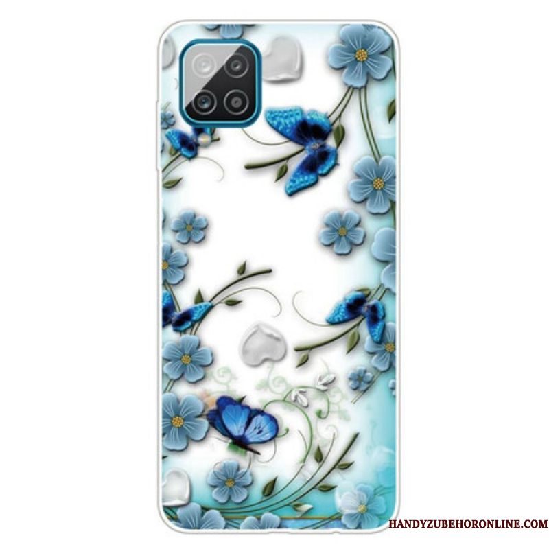 Hoesje voor Samsung Galaxy M12 / A12 Naadloze Retro Vlinders En Bloemen