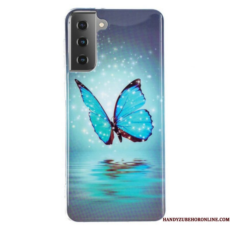 Hoesje voor Samsung Galaxy S21 5G Fluorescerende Blauwe Vlinder