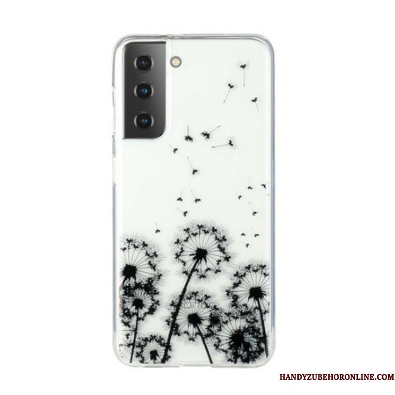 Hoesje voor Samsung Galaxy S21 5G Naadloze Zwarte Paardebloemen