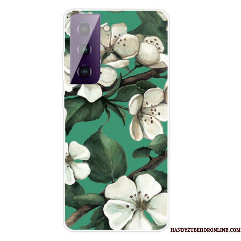 Hoesje voor Samsung Galaxy S21 FE Geschilderde Witte Bloemen