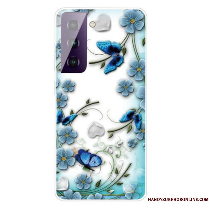 Hoesje voor Samsung Galaxy S21 FE Retro Vlinders En Bloemen