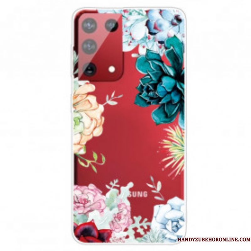 Hoesje voor Samsung Galaxy S21 Ultra 5G Aquarel Bloemen