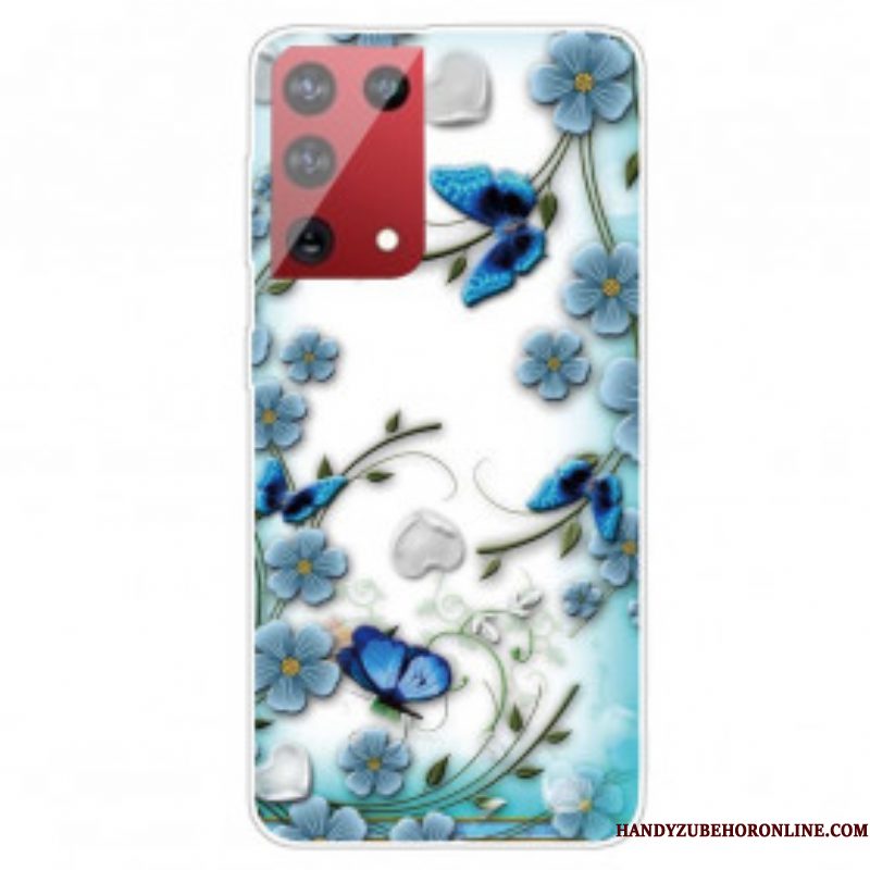 Hoesje voor Samsung Galaxy S21 Ultra 5G Retro Vlinders En Bloemen