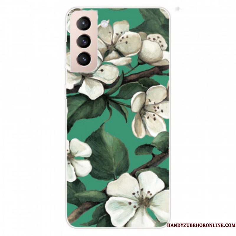 Hoesje voor Samsung Galaxy S22 Plus 5G Geschilderde Witte Bloemen