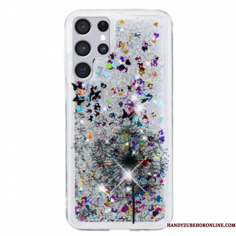 Hoesje voor Samsung Galaxy S22 Ultra 5G Glitter Paardebloemen