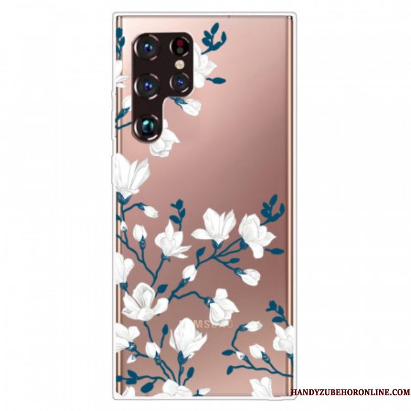 Hoesje voor Samsung Galaxy S22 Ultra 5G Naadloze Witte Bloemen