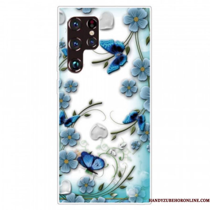 Hoesje voor Samsung Galaxy S22 Ultra 5G Retro Vlinders En Bloemen