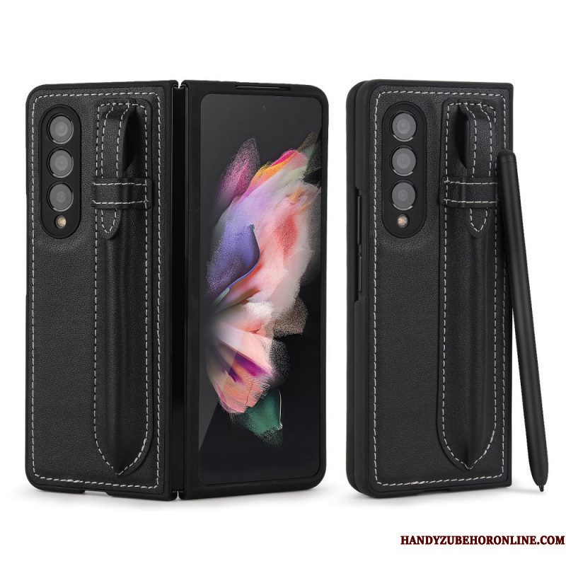 Hoesje voor Samsung Galaxy Z Fold 3 5G Echt Lederen Pennenhouder