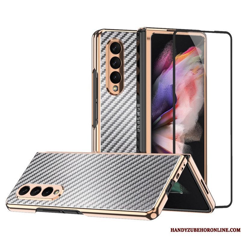 Hoesje voor Samsung Galaxy Z Fold 3 5G Koolstofvezel Met Schermbeschermer